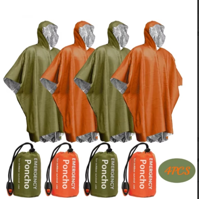 Survival Blanket Reflective - 휴대용 비상용 판초 4종 세트, 열반사